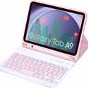 Slim Candy Colors Keyboard Case Compatible with Samsung Galaxy Tab A9 8.7 Inch 2023 Model (SM-X110/X115/X117) with S Pen Holder, Mutil Angles Stand Cover Detachable Wireless Keyboard (Pink)
