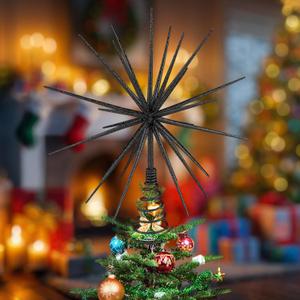 13.8 Inch Black Christmas Starburst Tree Topper Glittered 3D Burst Plastic Tree Topper Exploding Star Christmas Decoration for Home Ornaments Holiday Party Supplies
