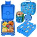 Bento Lunch Box Set for Kids with 10oz Soup Thermo, Leak-Proof Lunch Containers with 4 Compartment, Kids Thermo Hot Food Jar and Insulated Lunch Bag for Kid to School,BPA-Free(Dragon)