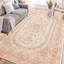 6x9 Area Rugs Washable,Pink Rug for Living Room Bedroom Kitchen,Large Boho Vintage Bohemian Distressed Farmhouse Carpet Non Slip,Blush Floral