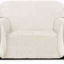 PureFit Geometric Jacquard Throw Sofa Cover - Textured Soft Washable Decorative Couch Covers for 3 Cushion Couch, Throw Cover with Tassels Furniture Protector for Pets, Kids (Small, Ivory)