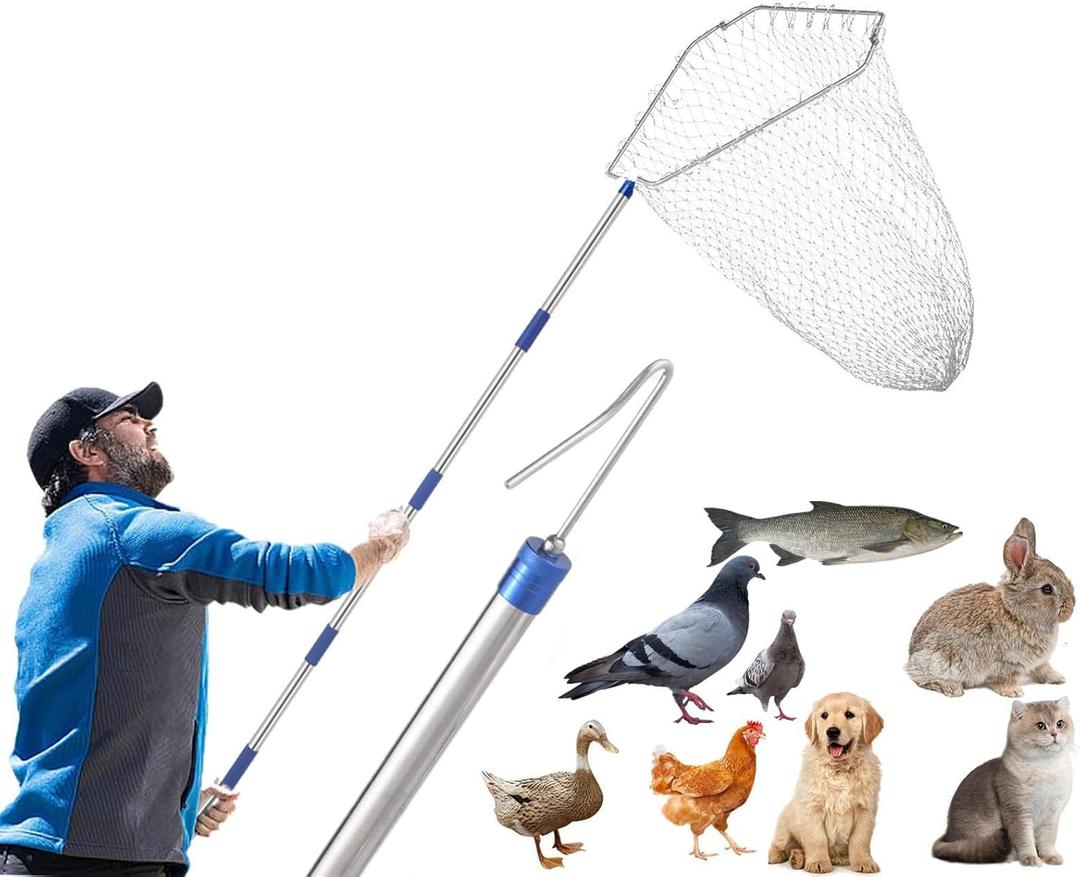 Chicken Catching Net ,Chicken Catcher Leg Hook , Extendable from 33" to 75.5" Made of Stainless Steel Tube Suitable for Catching Small Duck, Goose, Bird, Skunk Bat and Fishnet etc,15.3 x 23.2 Inch Net