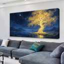 Suconvng Large Gold Tree Wall Art For Living Room Pictures Canvas Wall Art Decor Abstract Tree Plants Wall Art Print Modern Painting Pictures For Bedroom Home Kitchen Office 29" X 58"
