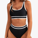 BMJL Women's High Waisted Bikini Sets Sporty Two Piece Swimsuits Color Block Cheeky High Cut Bathing Suits, L, Black & White