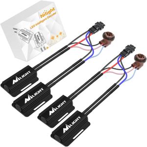 Nilight 3157B CK LED CANbus Decoder, Anti-Flickering Harness Load Resistor Kit Turn Signal Error Warning Canceller, Pack of 2