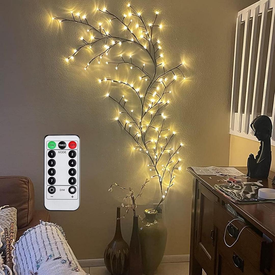 Enchanted Willow Vine Lights with Remote, Christmas Fall Decorations Indoor Room Decor, 8 Modes Artificial Plants Lighted Willow Vine Lights, Wall Decor for Room Decor, Wall Light