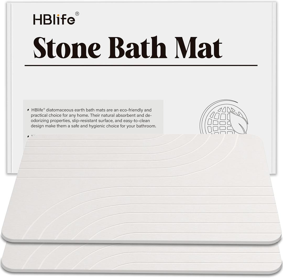 HBlife 2 Pack Versatile Stone Bath Mat, Non-Slip Quick Dry Bathroom Floor Mat, Stone Drying Mat for Kitchen Counter, Mat for Large Dog Water Bowls, White - Boho (set of 2)