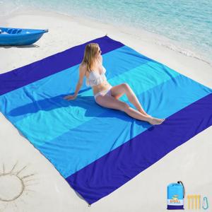 BYDOLL Beach Blanket Waterproof Sandproof Large Sand Free,78''X81''/10'X9' Oversized Sandless Lightweight Blanket Picnic Mat for Beach Travel Camping Hiking with Stakes (Blue5)