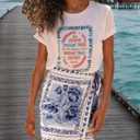 Womens Floral Wrap Mini Skirt High Waist A Line Beach Cover Up Boho (White, XL)