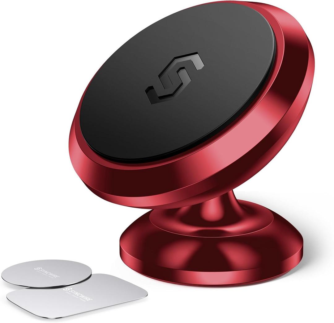 SYNCWIRE Magnetic Phone Car Mount, Car Phone Holder for Dashboard, Cell Phone Car Kits, 360 Adjustable Magnet Cell Phone Mount Compatible with iPhone, Samsung, LG, GPS, Mini Tablet - Red