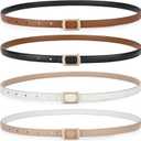 SUOSDEY 2 Pack Women Reversible Thin Leather Belts for Dresses Skinny Waist Belts for Jeans Pants, 0.6" Width