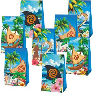 12pcs Cartoon Ocean Girl Party Favor Bags Candy Boxes, Moa Hawaiian Gift Bags Birthday Party Supplies