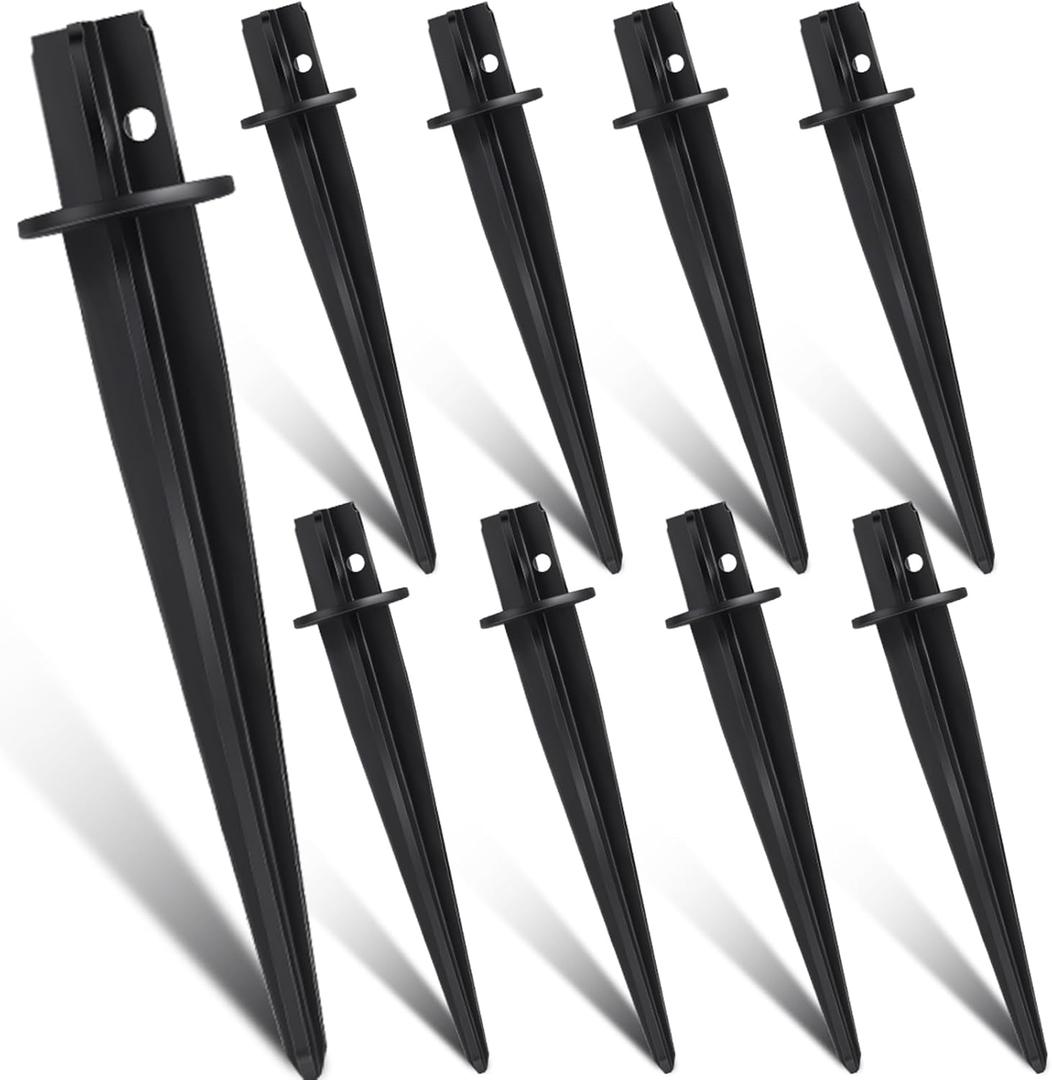 Zhengmy 8 Pcs Metal Solar Light Stakes Replacement Outdoor Ground Stakes Solar Pathway Light Spike for Christmas Pathway Garden Yard Landscape Lamps Pole Replacement, 0.63 x 5.27 Inch (Black)