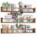 Fixwal Nursery Book Shelves for Kids Rooms, 23.6 Inch Floating Bookshelves for Wall Set of 3, Baby Nursery Decor, Solid Wood Wall Mounted Shelves for Books (Brown)