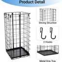 Umbrella Stand, Umbrella Holder for Entryway, Large Metal Foldable Umbrella Rack Organizer Freestanding, with Water Tray and Hooks, Rectangular Hollow Rack 9.5 x 9.5 x 19.7 Inches (Black)