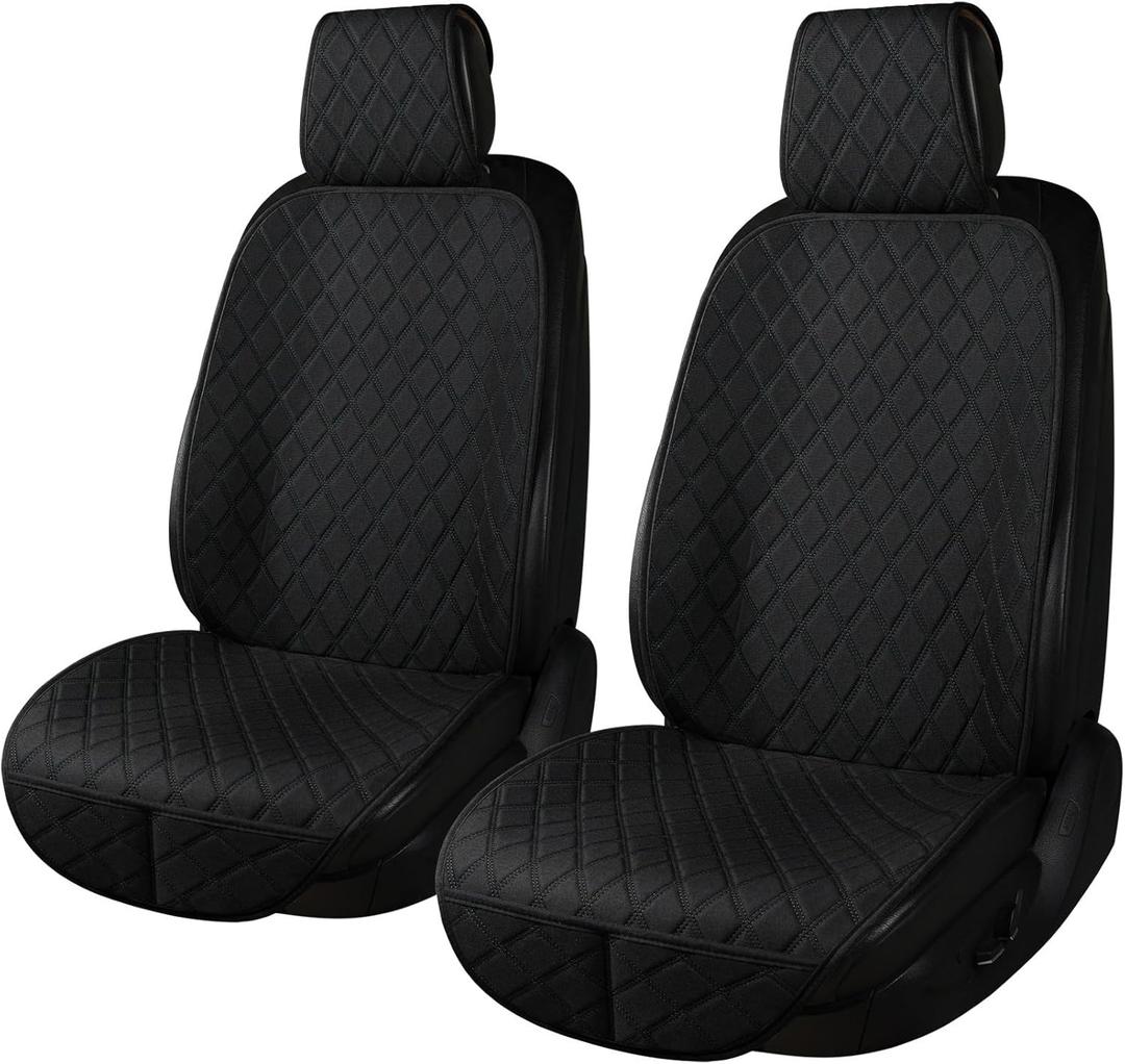 2PCS Linen Front Seat Covers for Cars Sideless Seat Covers Breathable Cloth Fabric Car Seat Protector Universal Fit Most Automotive, SUV, Trucks, Van(Black)