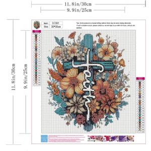 Acelii 5D Diamond Painting Kits for Adults Beginners,Cross Flower Diamond Art Kit,DIY Full Round Drill Diamond Dot Gem Art Kits for Adults,Home Wall Decor 13.78x13.78 Inch, JK358-1