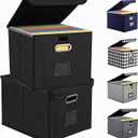 Hleelomi Collapsible File Box with Lid & Plastic Slide - Hanging Document Organizer for Office/Home, 14.96x12.6x10.83 Inch,Black, 2 Pack (No Folders Included)
