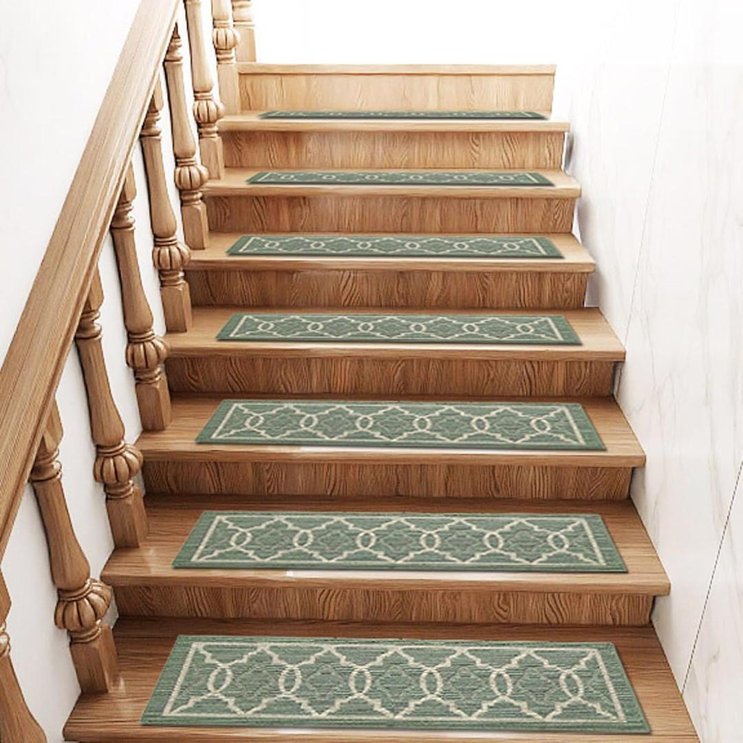8" X 30" 15pcs Soft Stairs Carpet Non Slip Machine Washable 8 x 30 inch Stair Treads Set Non-Skid Safety Rug Slip Resistant Indoor Runner for Wooden Steps Stair Runner Rugs for Kids