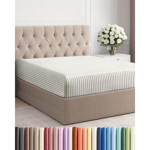 King Fitted Bed Sheet - Bottom Single Fitted Sheet Only - Ultra-Soft Hotel Luxury Bedding w/ 8-16 Inch Deep Pockets - Breathable & Wrinkle Free - Easy-Care, Fade & Shrink Resistant - Beige Stripes 2