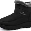 SHIBEVER Winter Boots for Women Snow: Fur Lined Warm Ankle Boots - Adjustable Water Resistant Outdoor Zipper Snow Shoes (Size 7, 070-black)