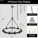 MAYNA 36" Wagon Wheel Chandelier with Clear Glass Shades, 12-Light Modern Farmhouse Round Pendant Light Fixture, Matte Black Large Industrial Ceiling Chandelier for Dining Room, Living Room