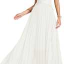 ChiaoLezhee Women's Elegant Pleated Floor Length Prom, Lace-Up Back Fairy Chiffon Bustier Dress for Special Occasions (Medium, White)