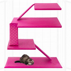 Beeveer 7 Pcs Winter Ferret Cage Liner Set Washable Ferret Pads Bedding Cage Accessories for Small Animals Hamster Rats Chinchillas Hedgehogs Guinea, Stain-Resistant Material(Light Pink)