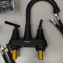 Bathroom Faucets for Sink 3 Hole, Hurran 4 inch Matte Black with Pop-up Drain and 2 Supply Hoses, Stainless Steel Lead-Free 2-Handle Centerset Faucet for Sink Vanity