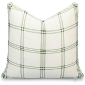 Crumbs Home Modern Farmhouse California Casual Indoor Outdoor Throw Pillow Cover, 22"x22" Water Repellent for Patio, Backyard, Couch, Poolside, Olive Light Green Print Plaid