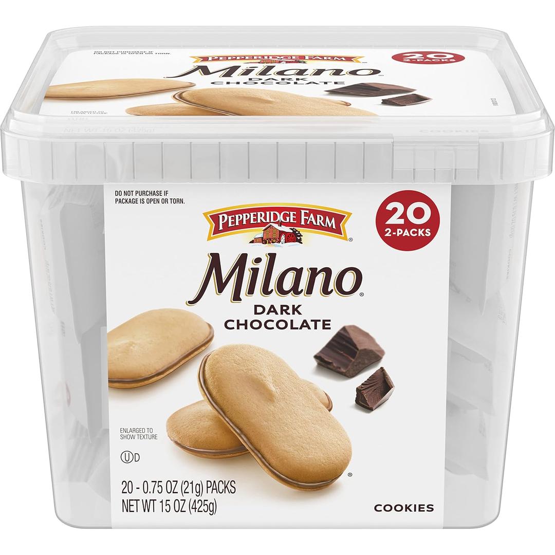 Pepperidge Farm Milano Cookies, Dark Chocolate, 20 Packs Tub, 2 Cookies Per Pack, BBD 12/07/25