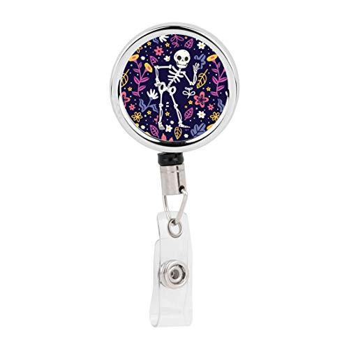 Andaz Press Retractable Badge Reel Holder with Clip, Heavy Duty Metal Name Tag ID Key Belt Clip Floral X Ray Skeleton, Essential Nurse, RN, Medical ID, Doctor, Pediatric, Hospital ER Work Gift, Pack Of 2