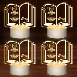 Kosiz 4 Pcs Pastor Appreciation Gifts Bulk LED Night Light Pastors Gift for Men Women Acrylic Clergy Lamp with Base Bible Verse Gifts for Birthday Anniversary (Classic Pastor)