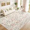 Maxsoft 4x6 Area Rugs for Living Room Bedroom, Floral Vintage Large Rug with Rubber Backing: Soft Non-Slip and Washable Low Pile Throw Carpet for Dining Room Kitchen Home Decor, Pink