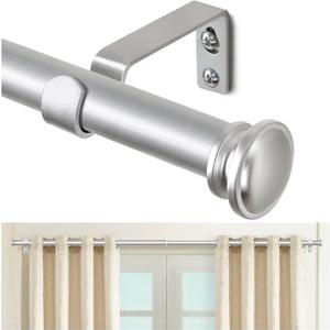 TONIAL Curtain Rod 32 to 58 Inch(2.6-4.8ft), Telescoping Splicing 3/4 Curtain Rods for Windows 20 to 53 Inch(1.7-4.4ft) with Round Cap Finial, Silver Pack of 2