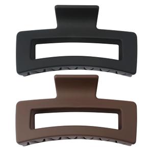 Extra Large Claw Clips for Thick Hair and Long Hair, 2 Pack XXl Jumbo Claw clips, Oversized Matte Non-slip Rectangle Hair Clips for Women, Big Strong Hold Jaw Clip, Black & Brown