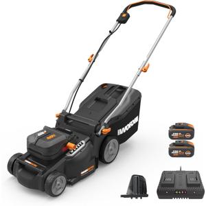 WORX Nitro 16" Cordless Lawn Mower, 2 in 1 Electric Mower with with Brushless Motor, Lightweight Push Lawn Mower for 1/4 Acre, 2 Batteries & Charger Included, WG737
