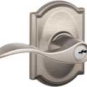 SCHLAGE F51A ACC 619 CAM Accent Lever with Camelot Trim Keyed Entry Lock, Satin Nickel