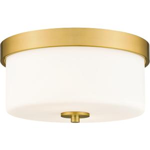 Emak 11 Inch Brushed Gold Flush Mount Ceiling Light Fixture, 2Light Fixtures Ceiling Mount with Milk Glass Shades for Hallway, Kitchen, Bathroom, Dining Room, FM082GDML