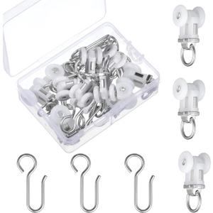 Barydat 20 Set Curtain Track Roller Hooks Curtain Rail Ceiling Gliders Set Dual Wheel Roller Carriers for Ceiling Mounted Track with Stainless Steel Hooks