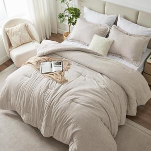 CozyLux King Size Comforter Set - 3 Pieces Beige Soft Luxury Cationic Dyeing Bedding Comforter for All Season, Breathable Lightweight Fluffy Boho Bed Sets with 1 Comforter and 2 Pillow Shams