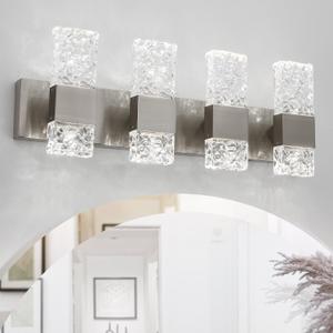 Modern Bathroom Light fixtures Brushed Nickel Dimmable Vanity Lights for Bathroom Crystal LED Bathroom Lighting fixtures Over Mirror 4 Light 6000K
