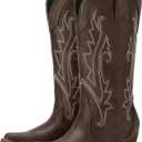 HISEA Rollda Cowboy Boots for Women, Cowgirl Boots, Comfortable Western Boots with Pointed Toe Stitched Embroidery for Country Concert Dancing Wedding Traveling Daily Outfits (8, Dark Brown)