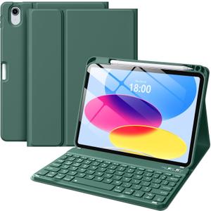Wenlaty for iPad (A16) 11th/10th Generation Case with Keyboard - Detachable Wireless, Thin & Light Folio Cover with Pencil Holder, for iPad 11-inch 11th 2025/10.9-inch 10th 2022, Midnight Green