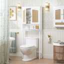 Spirich Over The Toilet Storage Cabinet with Rattan Doors, Over Toilet Bathroom Organizer with Tilt-Out Cube and Adjustable Shelf