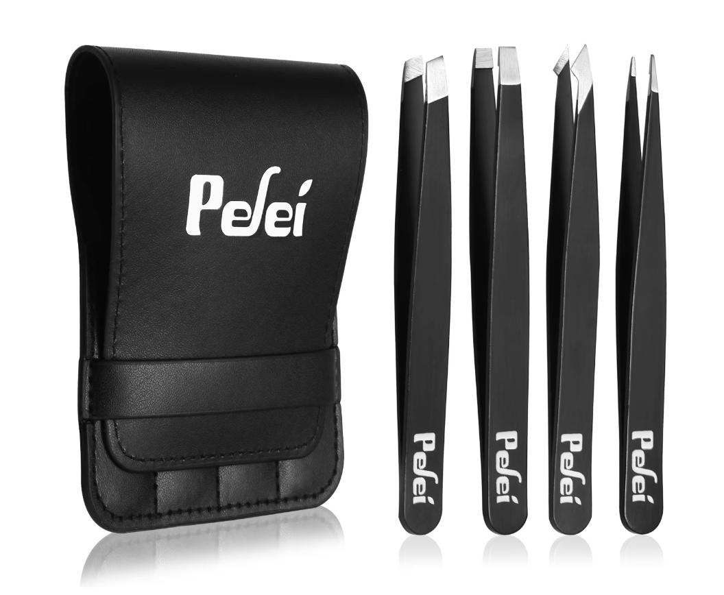 Pefei Tweezers Set - Professional Stainless Steel Tweezers for Eyebrows(Black)