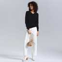 Women's Long-Sleeve Pullover Lightweight Soft V-Neck Casual Sweater Top (Black, XXL)