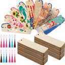 Zonon 36 Pieces Wood Bookmark Blank Bulk Unfinished Bookmarks with Tassels DIY Craft Wooden Hanging Tag Ornaments with Holes for Back to School Classroom Christmas Gift, 4. 7 x 1. 2 Inch