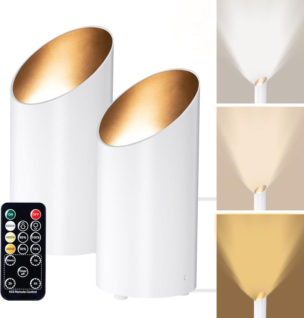 Brightown LED SpotLights - 2 Pack Uplighting Floor Can Lights with Remote and Timer, 3 Color Temperatures & Dimmable, 2 Lighting Modes for Wall Picture Painting Plants Indoor Accent Lighting, White