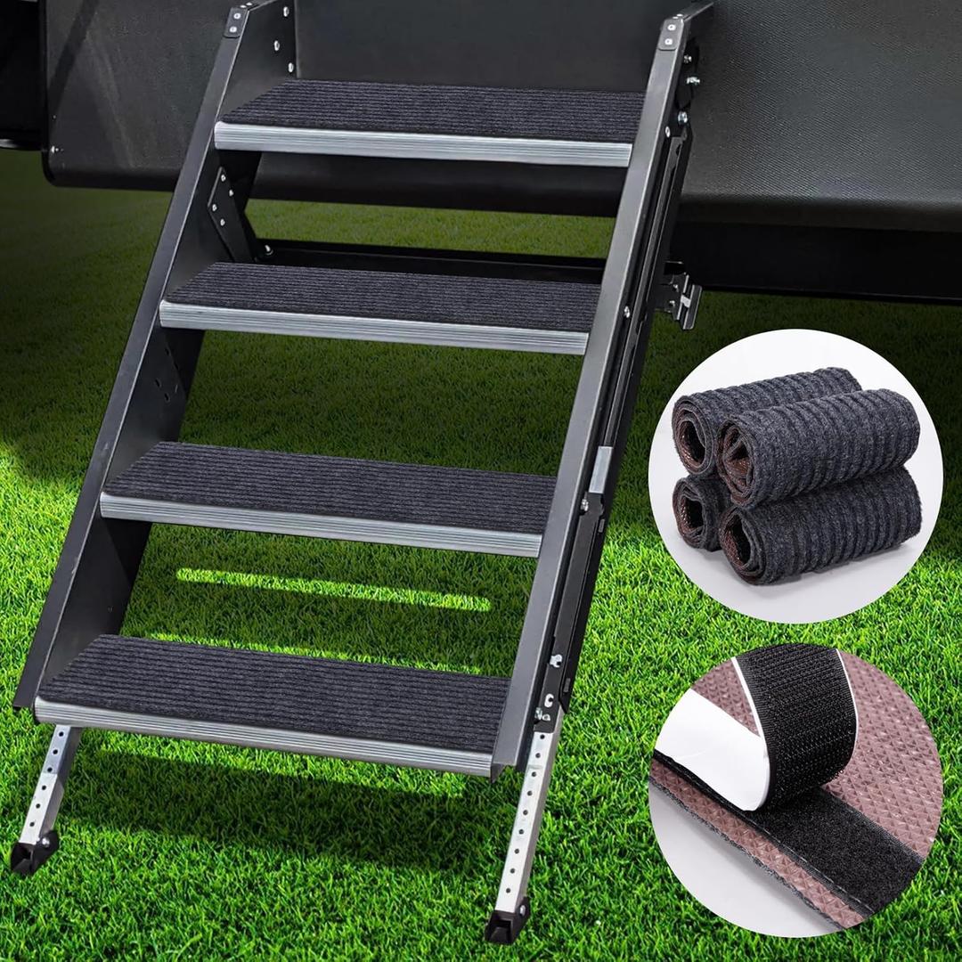 RV Step Covers 4 Pack 24" Wide x 7.5" Deep Camper Step Covers, Non Slip RV Stair Treads for Travel Trailers, Mobile Home, Motorhome (Gray)